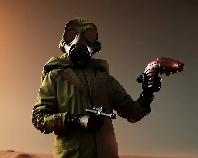 Alien, gas mask, holding gun, hands, Mars, metal, hammerhead, x