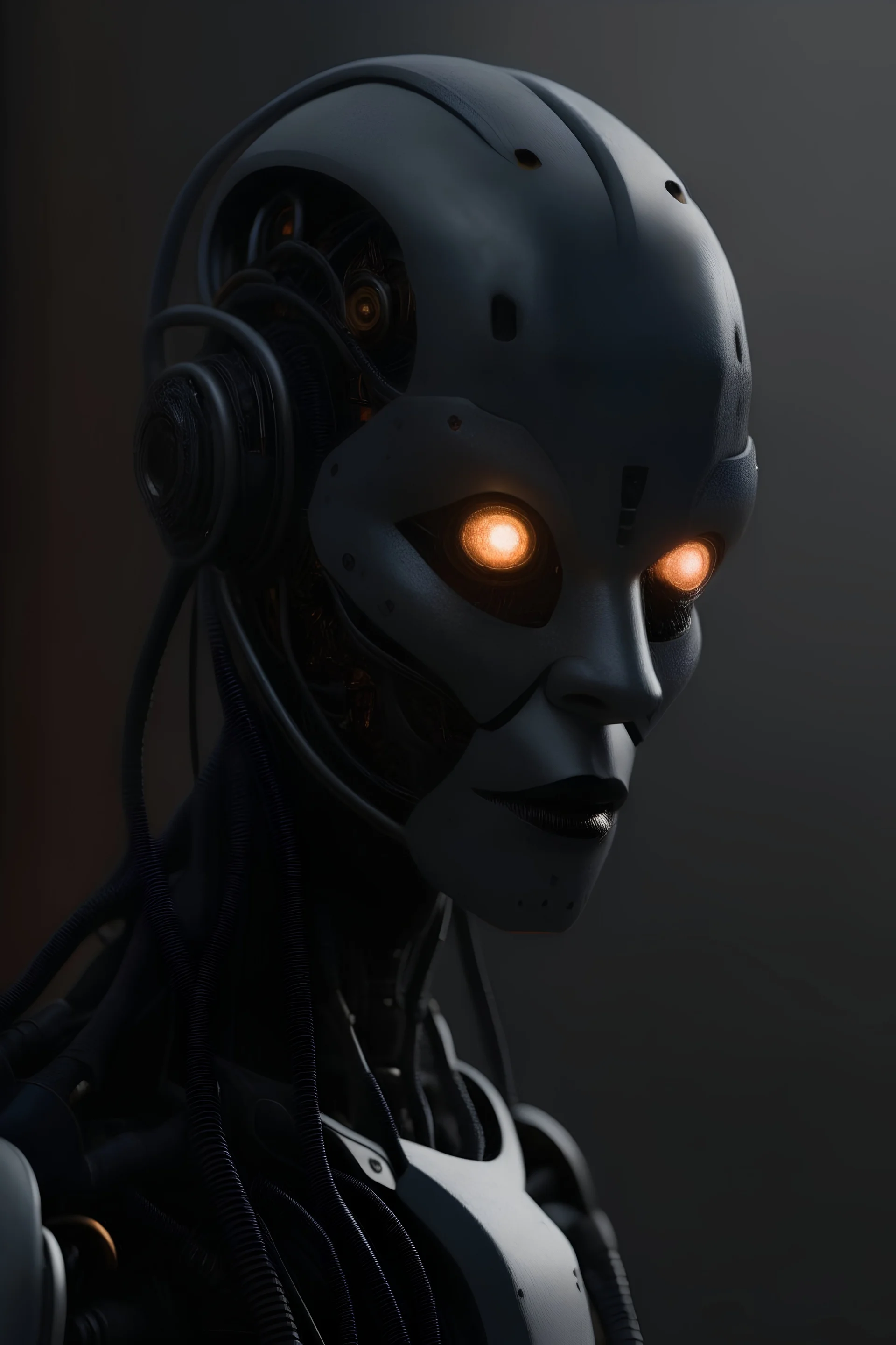 anime, a chat robot that stares at the camera like its the prettiest demon he has ever seen, its such a perfect day, motion blur, smoke, 8k, downlight, soft light, depth of field, photorealism, trending on art station, lotsa detail