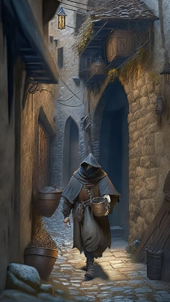 thief in a medieval alley