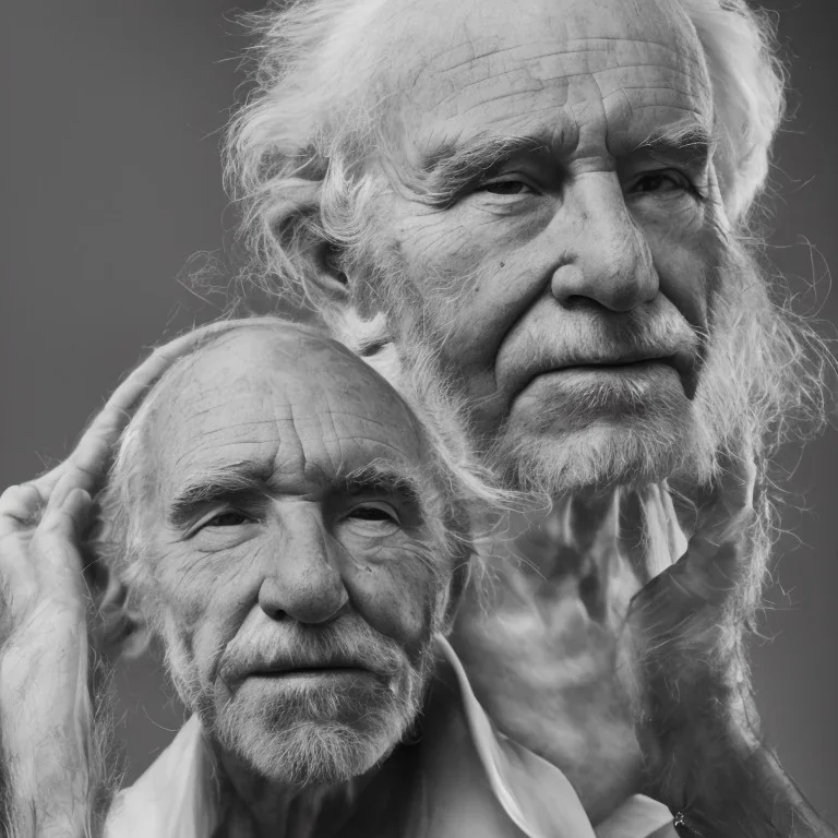 beautiful black and white photo portrait of an old man white hair