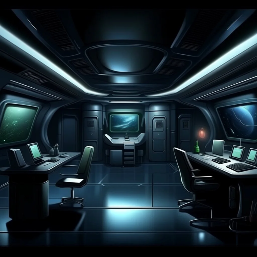 A well groomed corporate scientist in a retro space ships quarters realistic grimdark