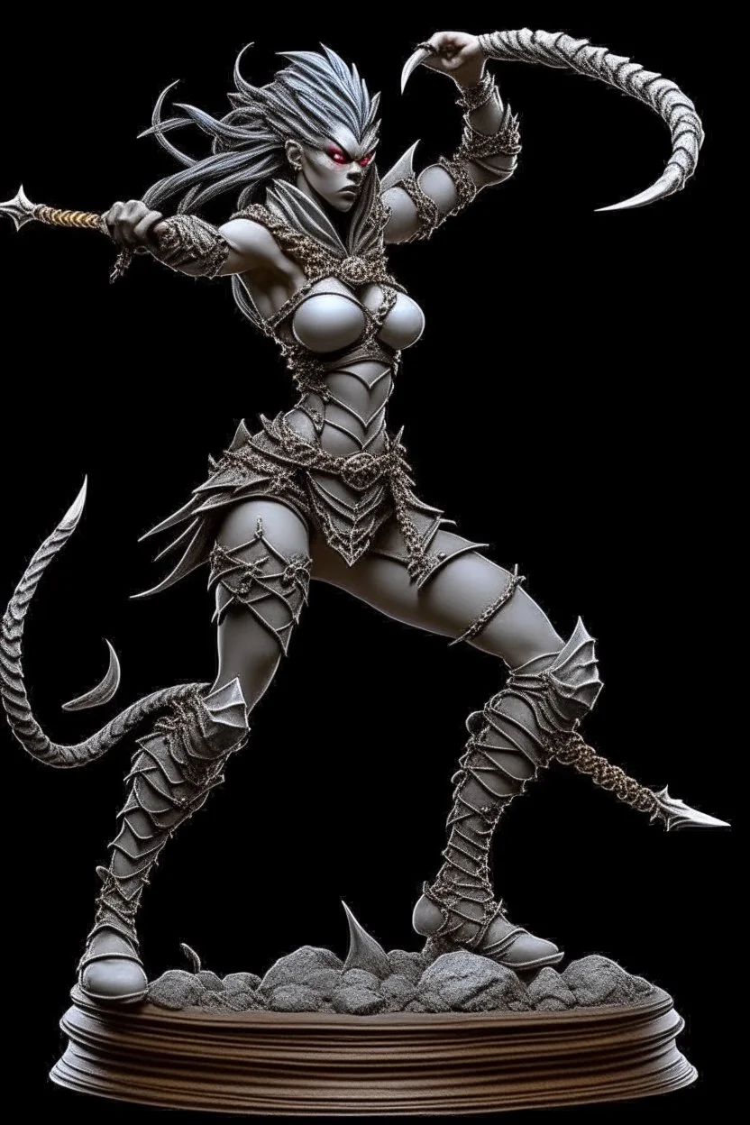 female gray skin Shadar-Kai wielding a Whip a whip made out of black thorns