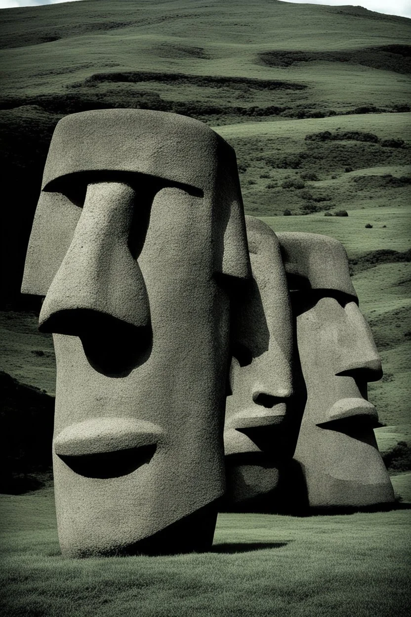 Please show a photo of aliens constructing the Easter Island Moai statues; Bauhaus; Neo-Expressionism