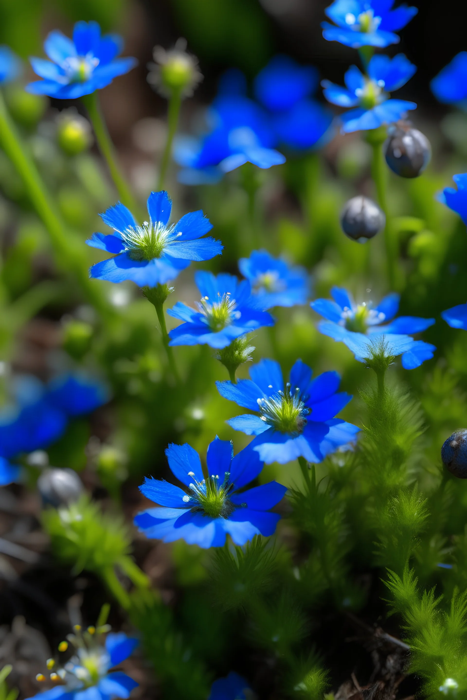 Primer plano de caída de flores celestes y azules del jacaranda
