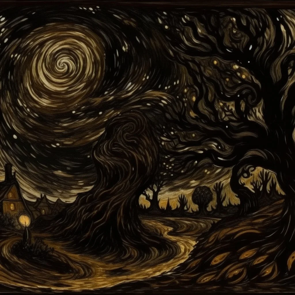 A blackish brown galactic nightmare painted by Vincent van Gogh