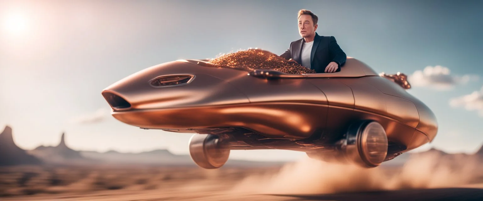 elon musk riding an awesome spaceship in copper, fast one in the shape of a horsepig is half horse half pig, now its gonna do an awesome gig , bokeh like f/0.8, tilt-shift lens 8k, high detail, smooth render, down-light, unreal engine, prize winning