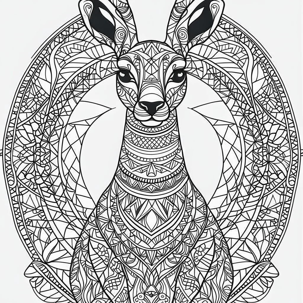 Kangaroo, mandala, minimal lines, cartoon, white back ground color, real style, realistic, minimalistic, minimal black line art, line art, crisp line art, unique coloring sheet, outlined, outline, crisp, crisp line edges, illustration, thin lines, crisp clear lines, line art, clean line art, unique, 8k, amazing, masterpiece, no colors, no dark color, no black color, avoid thick black, minimalistic line edges, pure white back ground, image character full fit to page,