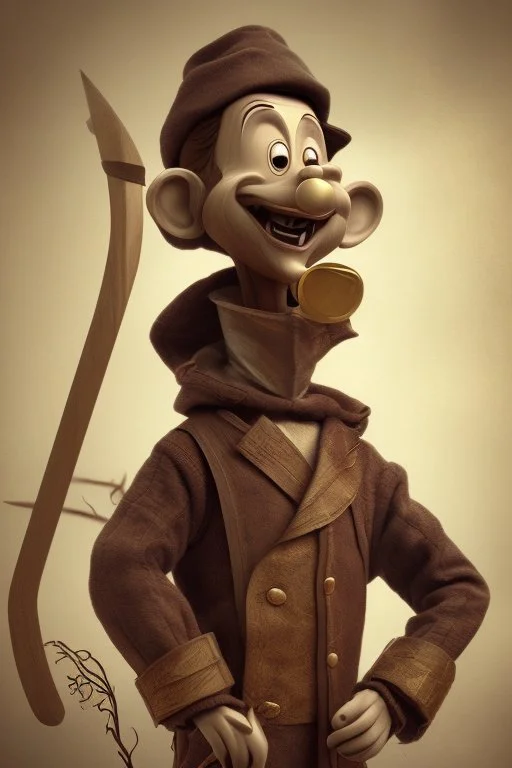 Pinocchio as an old wooden man now in cg style