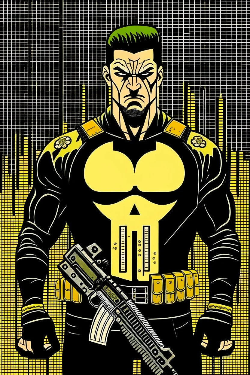 punisher sku;; satoshi nakamoto in the style of Hiroshi Nagai