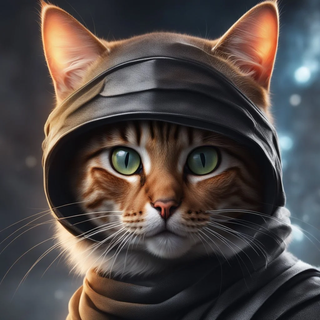 Retrato de un gato como un Ninja, gráfica calidad ultra, hiperdetallado, increíble obra de arte, 8k