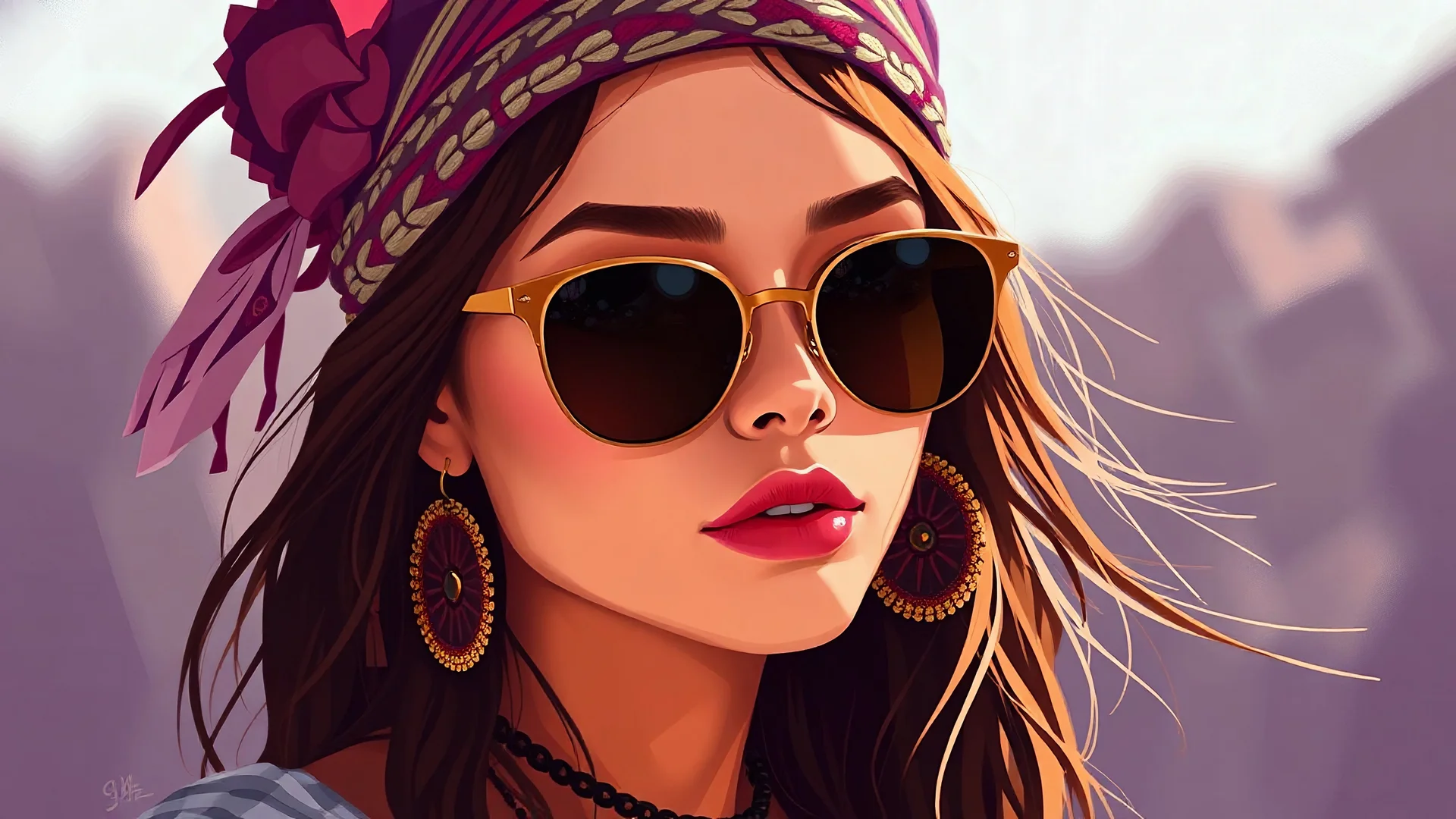 digital painting in a digital style, chic bohemian babe, sharp outline, clear depth of field,