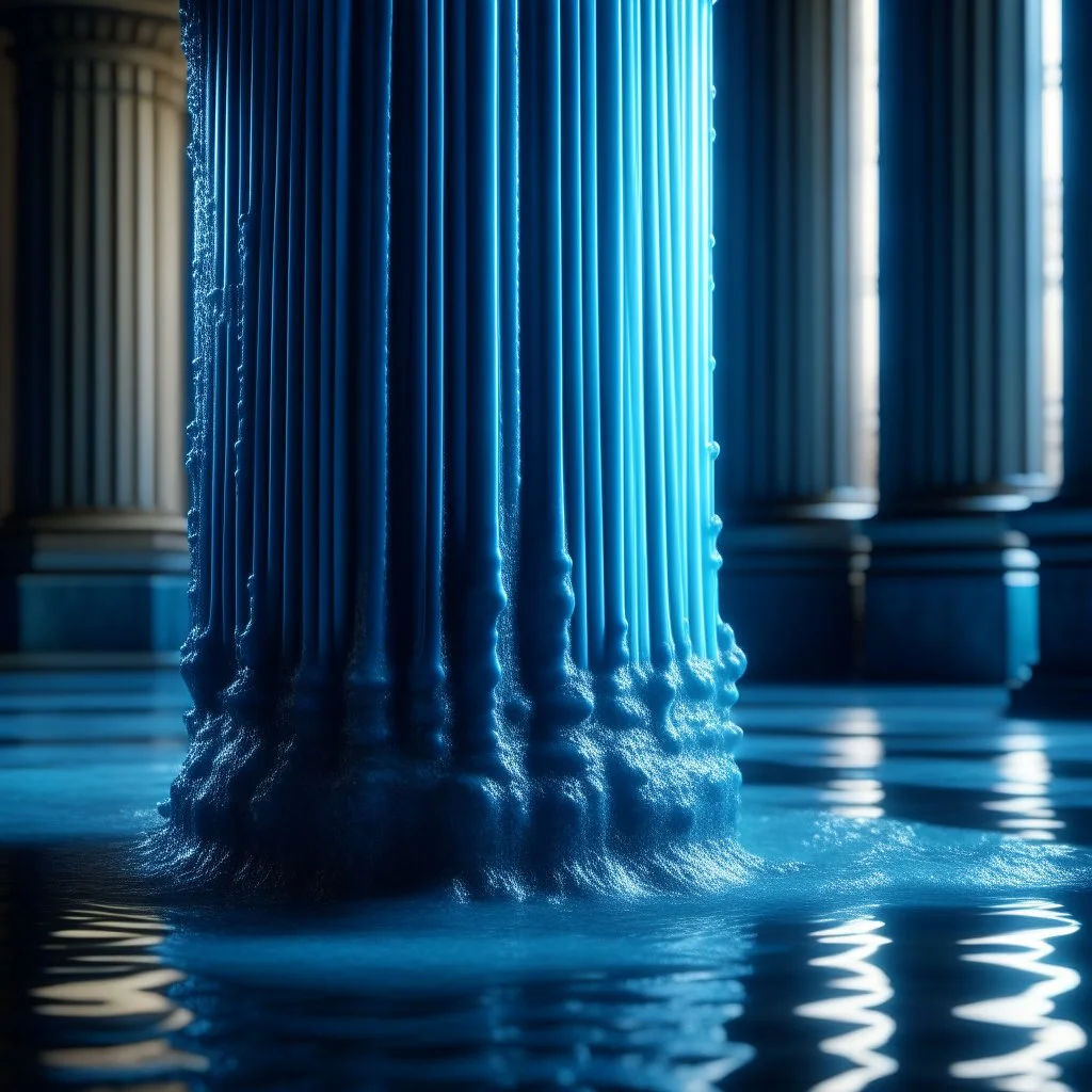 water flowing against a pillar, motion blur, 8k, downlight, soft light, depth of field, photorealism, trending on art station, lotsa detail