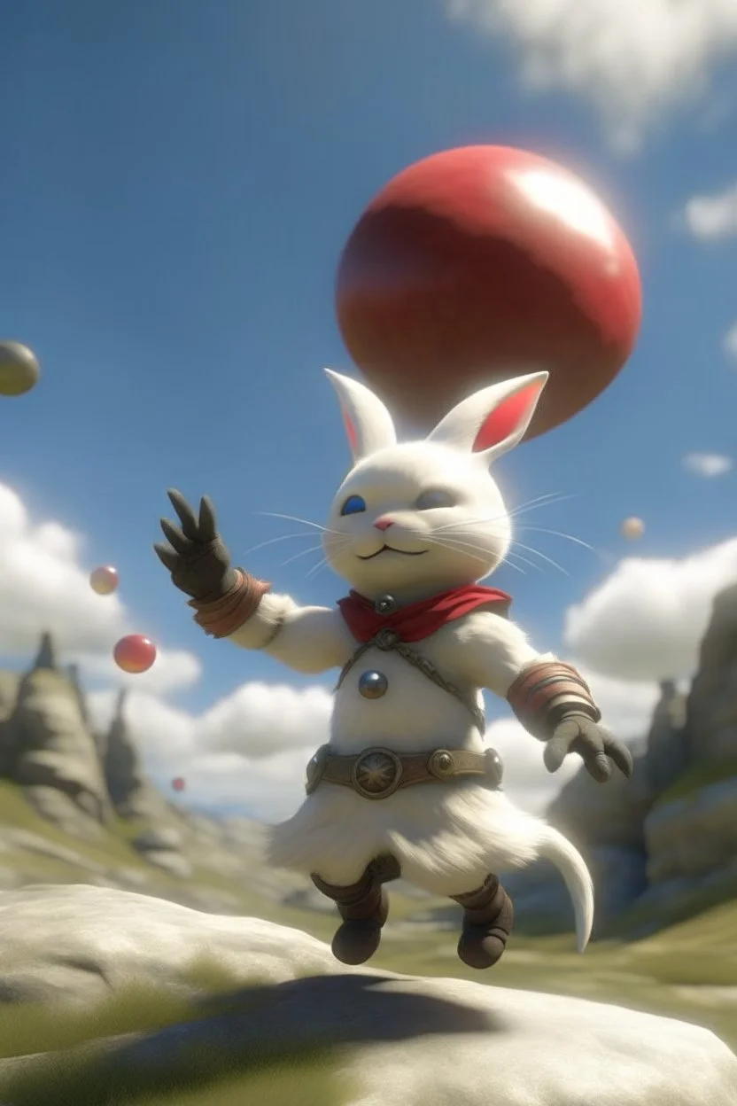 moogle from final fantasy 14 render hyper realistic reaching out to the sky