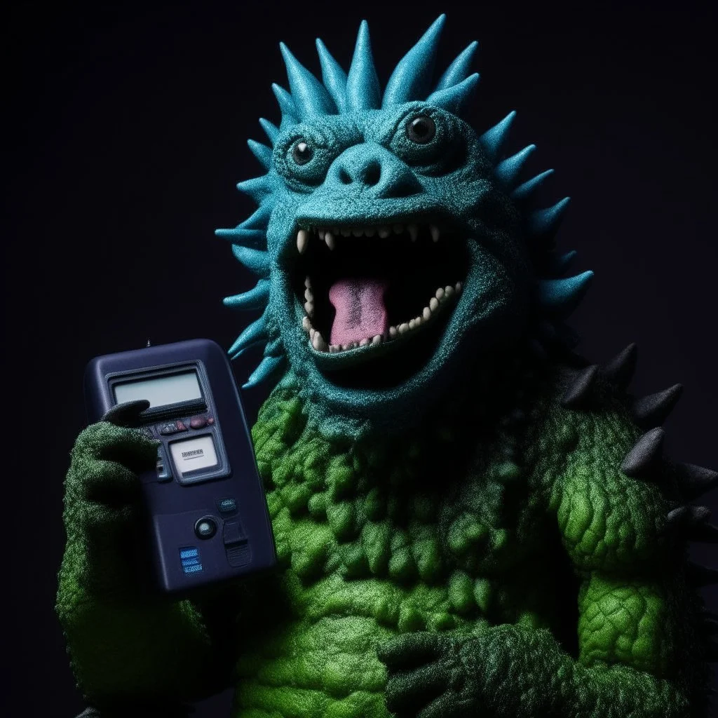 Godzilla as a muppet kawaii calling phone using a nokia