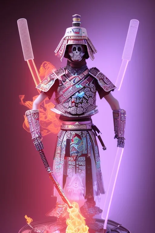 Futuristic Neon crystal skeleton samurai smoke glass fire water