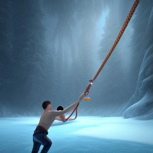 fantasy art of guru on slack line over ice castle