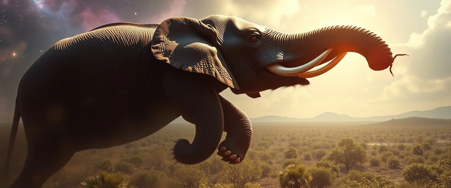 bear ant eater elephant floating in 4 dimensions, goa trance movie poster