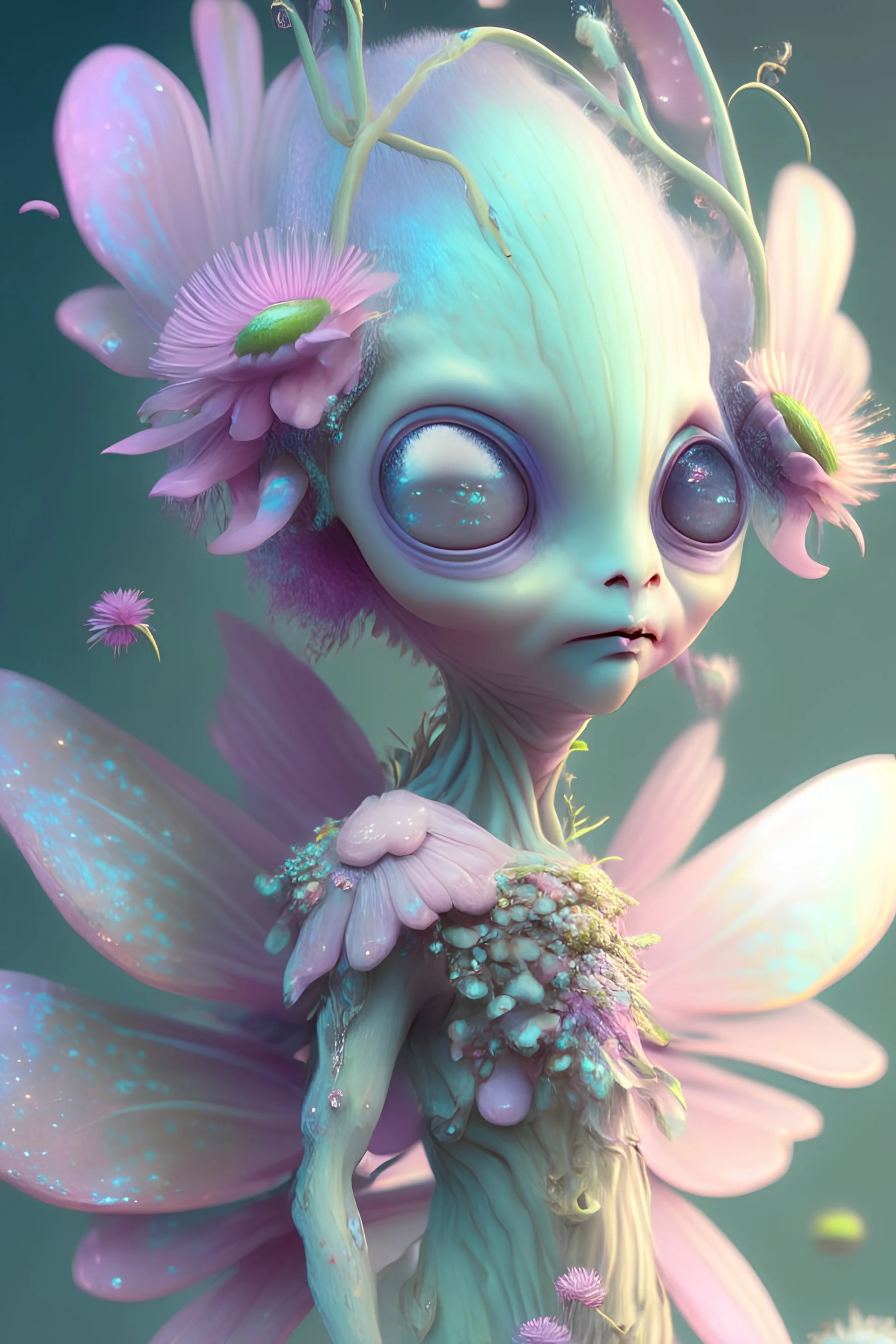 Pastel flower fairy alien,highly detailed, artstation, sharp focus