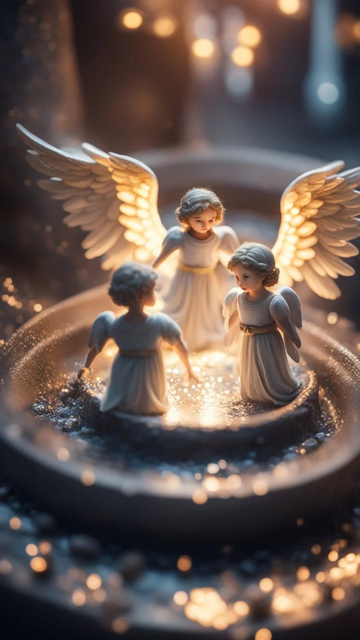 angels in a well, bokeh like f/0.8, tilt-shift lens 8k, high detail, smooth render, down-light, unreal engine, prize winning