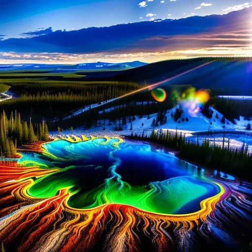 Yellowstone National Park,aerial view,extremely detailed digital painting, high resolution,8k, realistic, beautiful, volumetric lighting, mystical colors ,perfectly centered image, perfect composition, rim light, beautiful lighting,masterpiece, stunning scene, raytracing, anatomically correct, in the style Van Gogh and robert e howard and Ken Kelley and Ohrai Noriyoshi and Simon Bisley and tomzj1.