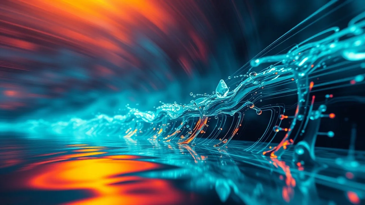 Exciting photograph that works like an escape from the world, and works as a world to escape to, dreams of vintage composition, extreme 3D water drop art of a hyper surrealism, abstract, lines speed lines motion blur, geometric path, lines of force, flux, beautiful, mysterious, scintillating, fluid