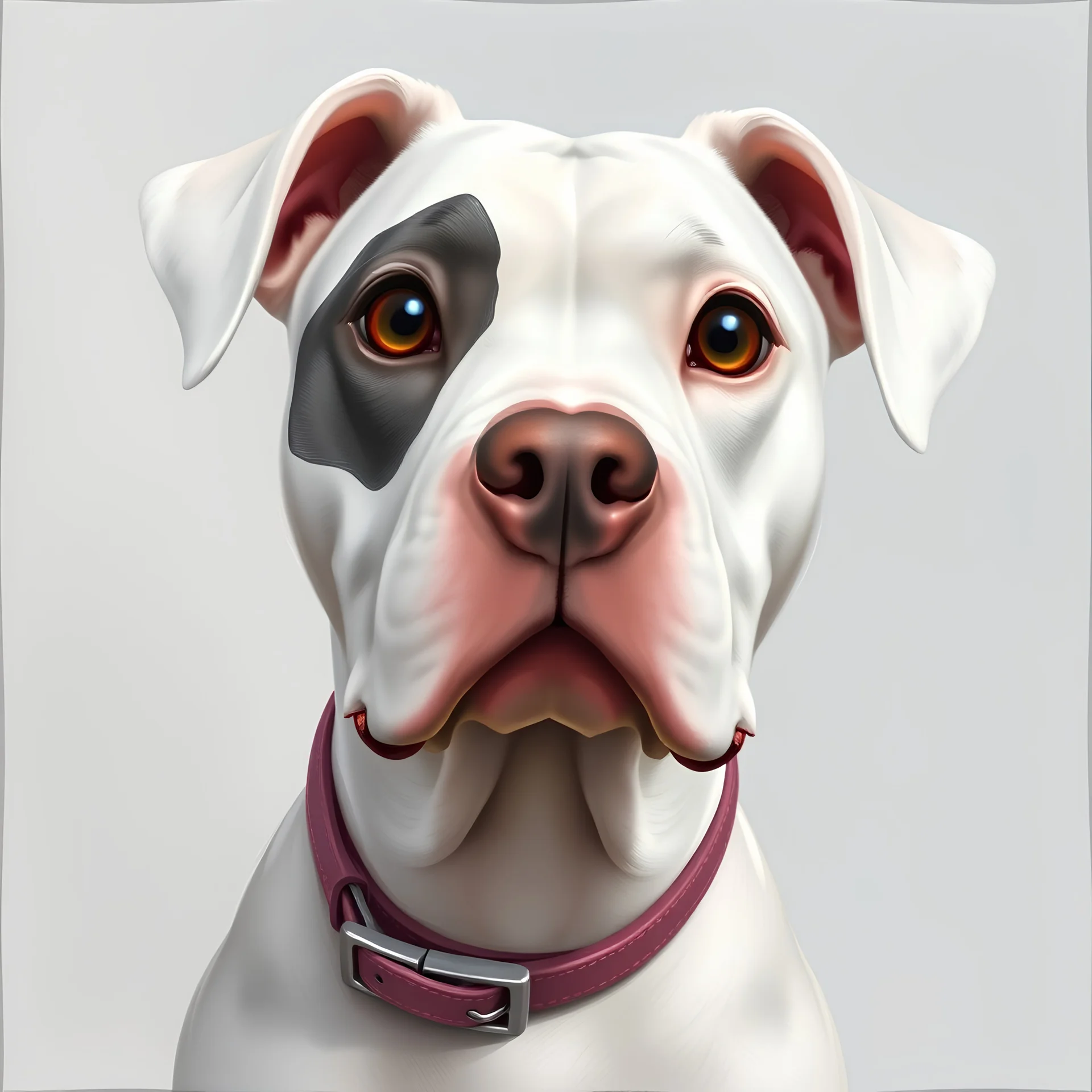 painting of a white pit-bull with gray around right eye a collar and a collar around its neck, adorable digital painting, painting of cute dog, “portrait of a cartoon animal, digital cartoon painting art, cartoon digital painting, cute detailed digital art, huge-eyed, cute dog, high quality portrait, digital painting highly detailed, cute digital art, digital art animal photo, anthropomorphic dog