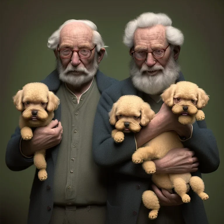 Portrait of a old man holding a toy poodle in his arms, in Alexandre cabanel style, 8k, HD, cinematography, photorealistic, Cinematic, Color Grading, Ultra-Wide Angle, Depth of Field, hyper-detailed, beautifully color-coded, insane details, intricate details, beautifully color graded, Cinematic, Color Grading, Editorial Photography, Depth of Field, DOF, Tilt Blur, White Balance, 32k, Super-Resolution, Megapixel, ProPhoto RGB, VR, Halfrear Lighting, Backlight, Nat