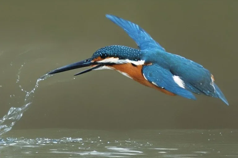 A beautiful kingfisher diving into water. Highly detailed, smooth colours, realistic landscape. Aquarell