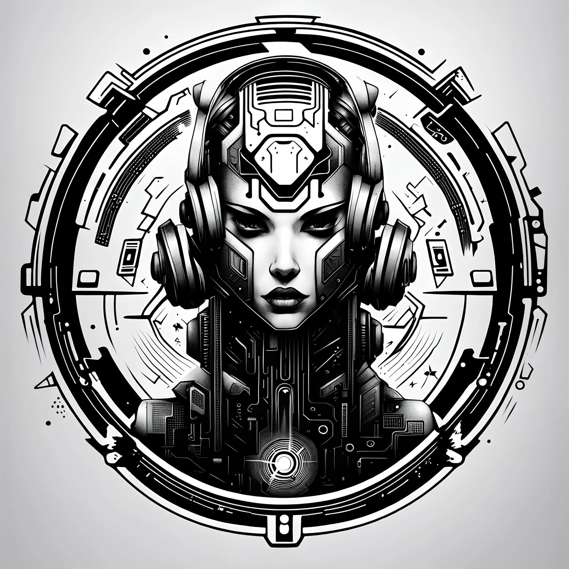 ideogram cyberpunk illustration black and white