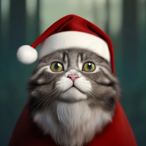 a beautiful portrait of a cute king cat dressed as santa, by greg rutkowski and wlop, high key lighting, volumetric light, digital art, highly detailed, fine detail, intricate, ornate, complex, octane render, unreal engine, photorealistic unreal 5, octane render, cinema4d, redshift render, hyper realistic, cenematic, vibrancy, synthwave, retouch, centered, dynamic lighting, dramatic lighting, 4k, highly detailed, attractive beautiful, realistic, epic composition, holographic,