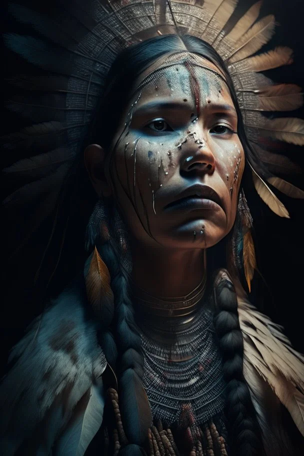 portrait of a native american indian woman, fractal, intricate, elegant, highly detailed, digital photography, subsurface scattering, cinematic lighting, by jheronimus bosch and james jean and greg rutkowski