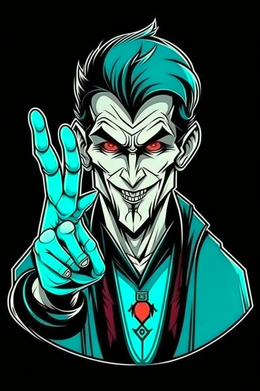 The vampire with turquoise eyes shows the middle finger