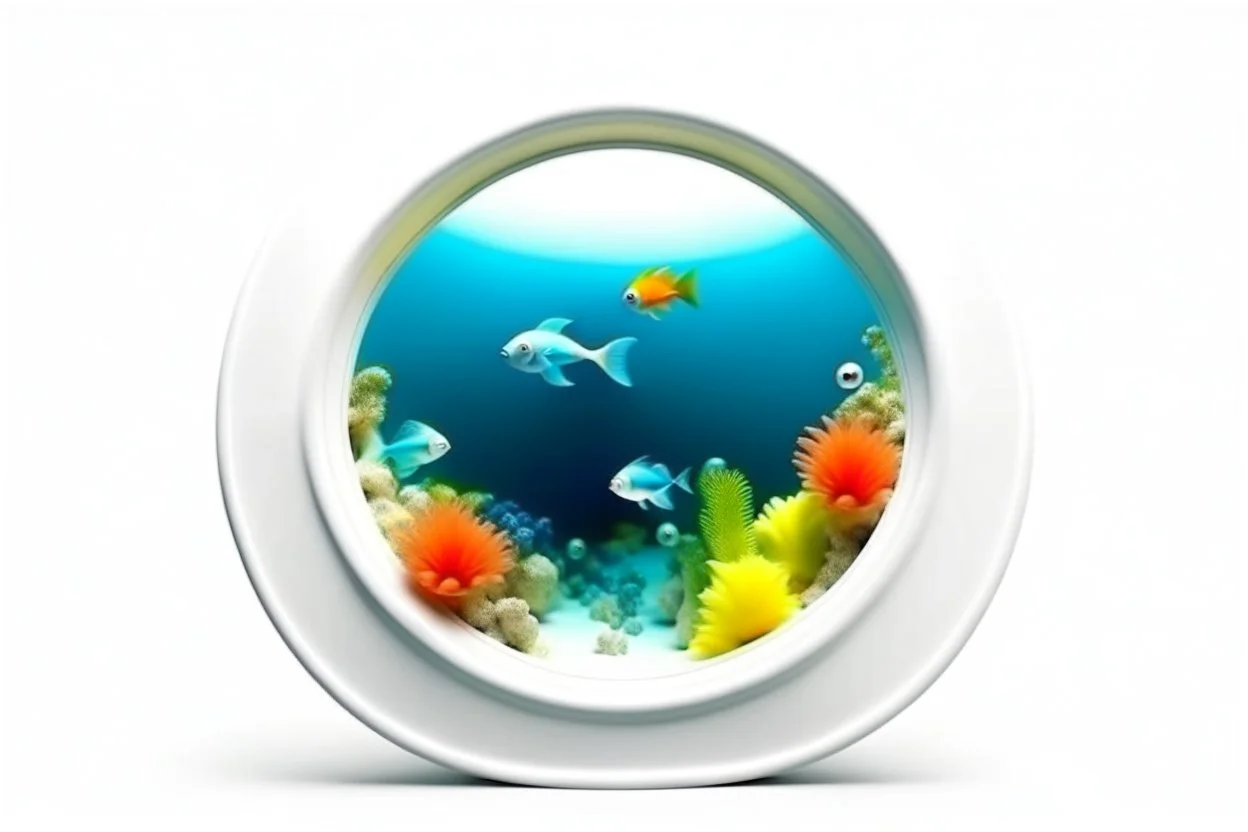 white,background,looking,through,a 3-d, hole,or,window,,a,seeing,tropical,fish