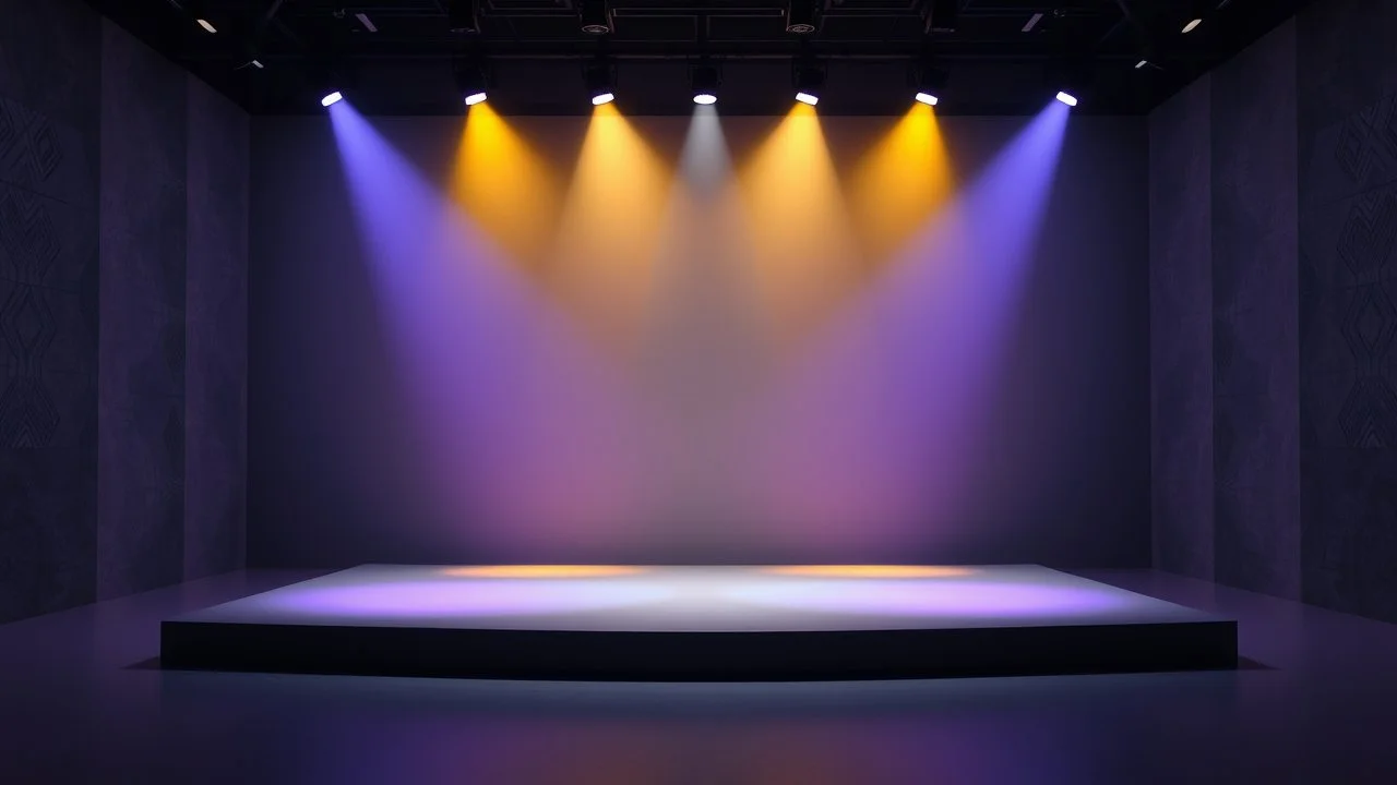 empty modern art stage with gray dark yellow blueish violet theme 3d recursive fractal background modern dynamic multy color lights,modern decoration