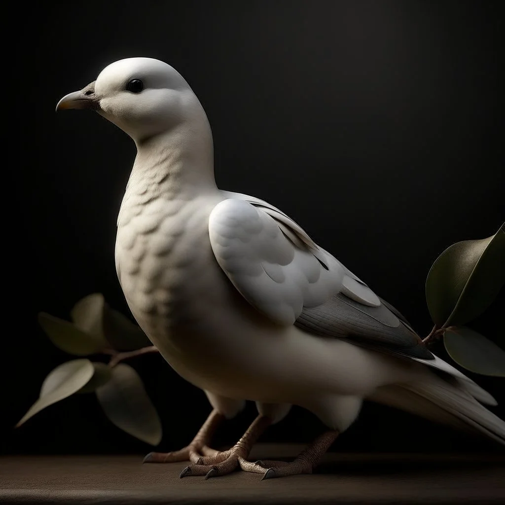 photorealistic dove, holding an olive branch