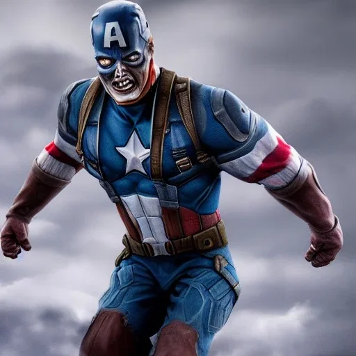 Stable diffusion, imagine an epic photo of zombie captain America, ultra realistic, cinematic