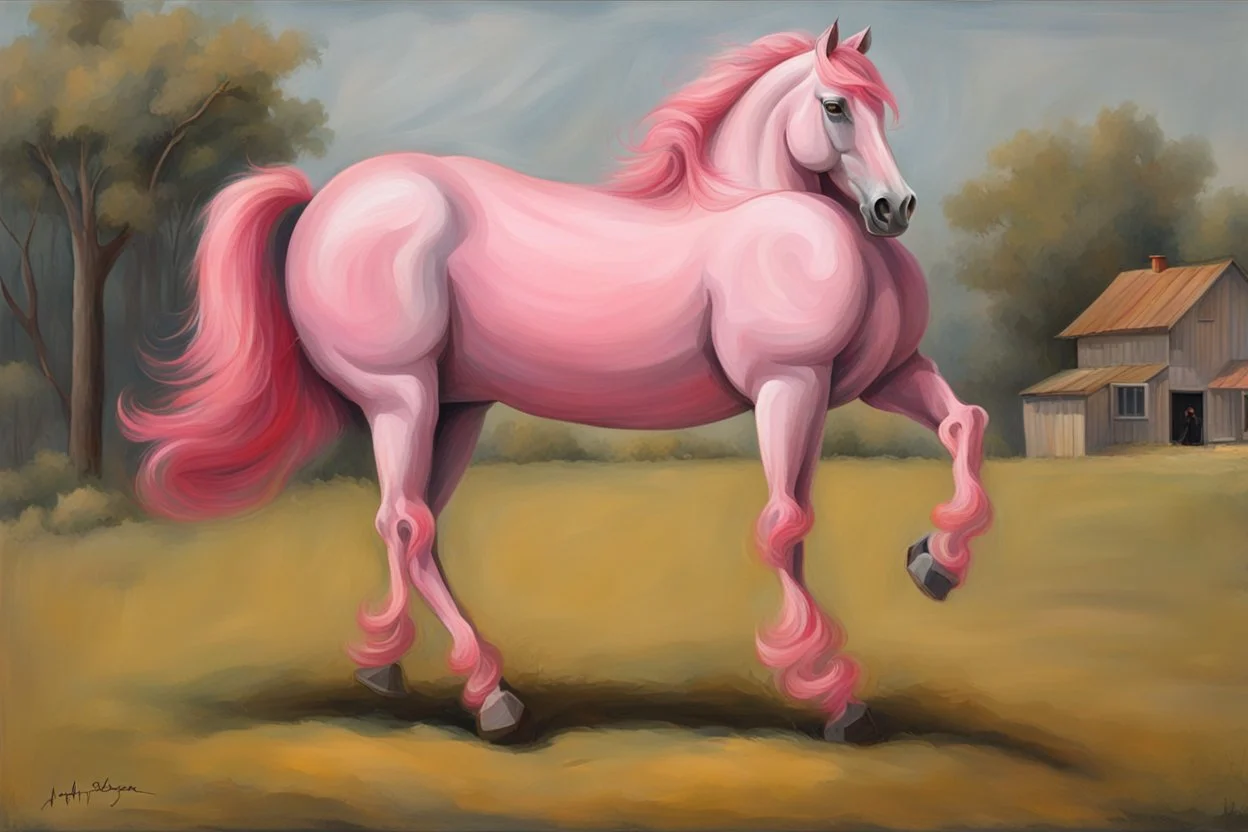 a pink horse like a 19th painting