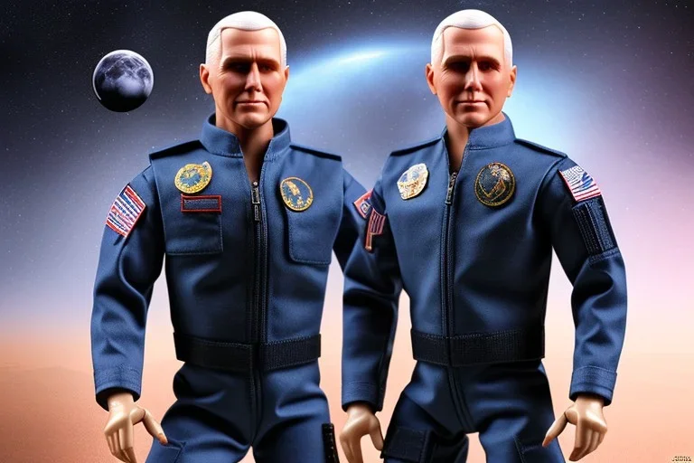 Mike Pence as G.I. Joe toy Doll figure With a pistol space force Blue fabric uniform, black Moonboot