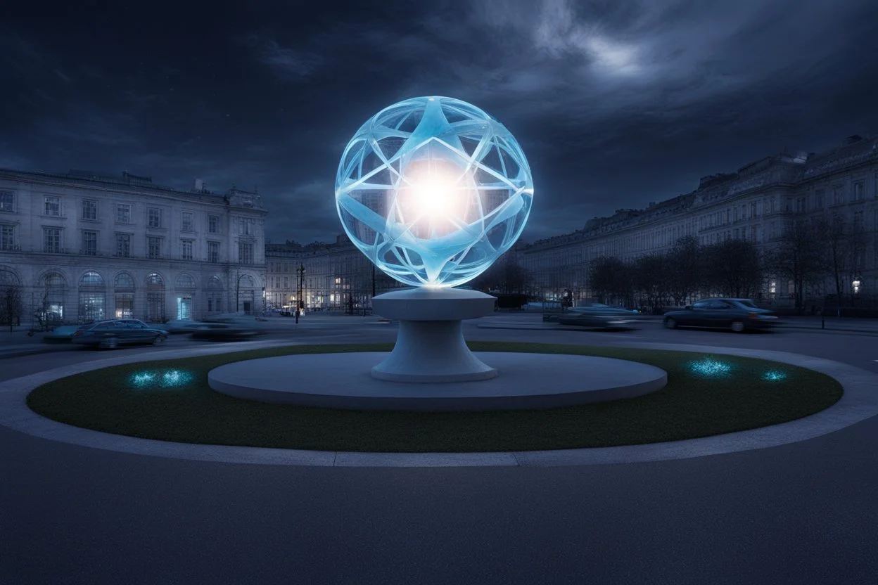 статуя на улице, Шар как атом/молекула: Сделать поверхность шара похожей на модель атома или молекулы, используя геометрические формы, светящиеся элементы или проекцию. . Для этого можно использовать различные геометрические формы, такие как круги, треугольники, шестиугольники и т. д., чтобы создать абстрактное изображение структуры атома или молекулы. Кроме того, возможно использование светящихся элементов, чтобы придать статуе особую магическую атмосферу и привлечь внимание прохожих ночью.