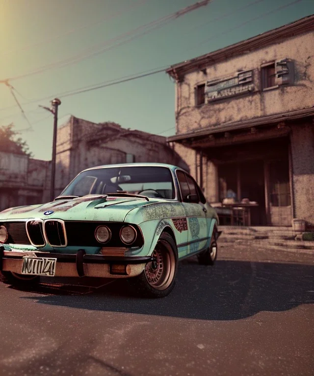 Realistic image. Grunge BMW 4 2024. 4k resolution, intricate details, ornate details, soft lighting, vibrant colors.