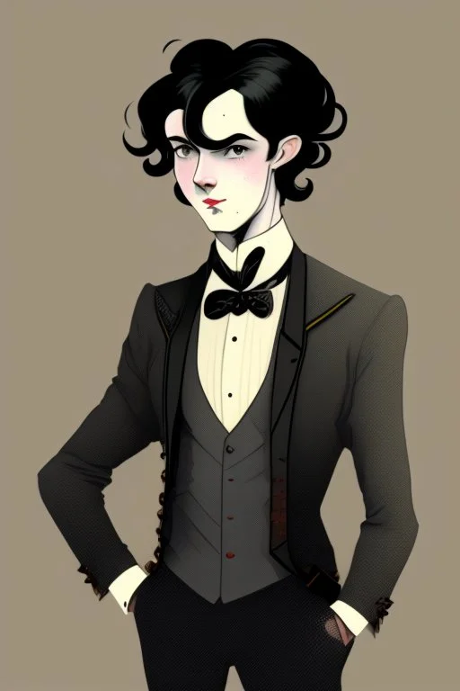 black haired dandy wizard in the style of beresford egan