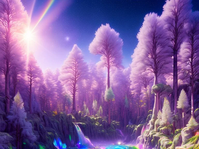 white crystal cosmic and galactic ambiance hill sky rocks sunny trees pools surreal, full of details, smooth, bright sunshine，soft light atmosphere, light effect，vaporwave colorful, concept art, smooth, extremely sharp detail, finely tuned detail, ultra high definition, 8 k, unreal engine 5, ultra sharp focus