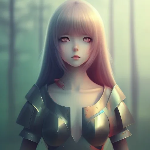 Anime girl cute neck head portrait, warrior costume, village, meditation, 8k quality