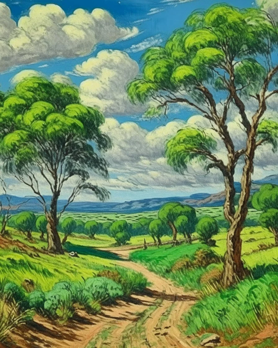 Green shrublands near a Karoo painted by Alfred Sisley