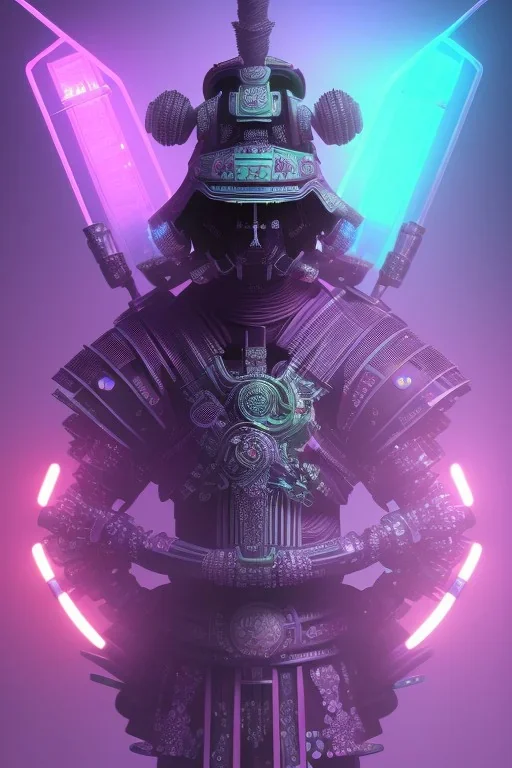 Futuristic Neon crystal skeleton samurai smoke