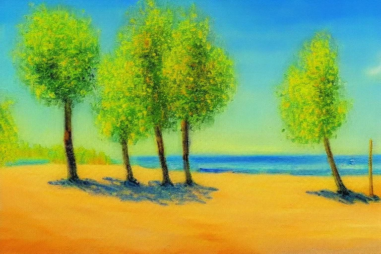 Sunny day, trees, sand, impressionism painting