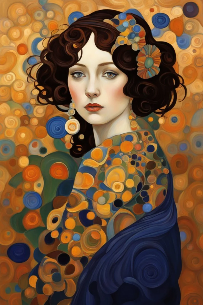 Woman 9n style of Gustav Klimt. Rich, lovely colors, cubism style