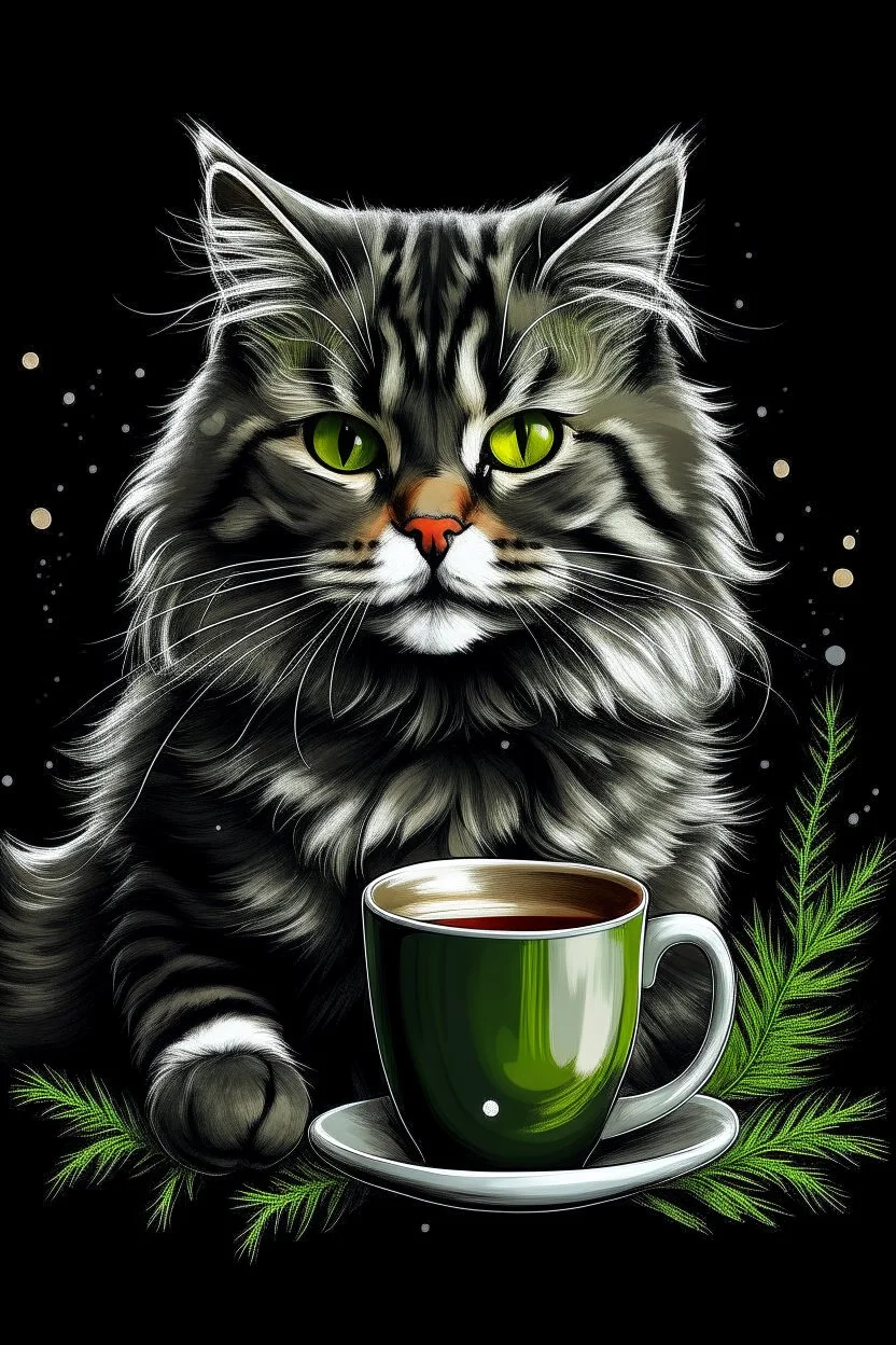 Christmas cat and coffee graphic