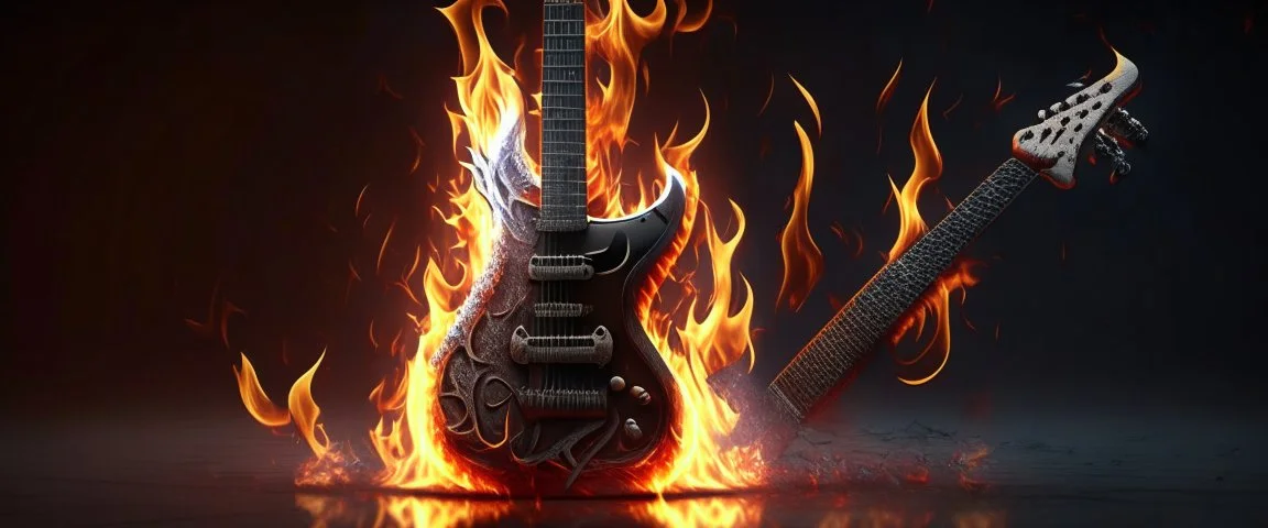 4K. REALISTIC FULL DETAILS; LOGO EMISSION FIRESTARTER. SORCIER VAUDOU JOUE DE LA GUITARE