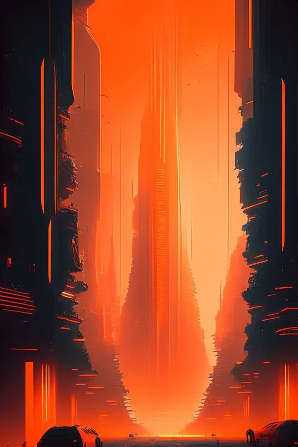 orange light futuristic city